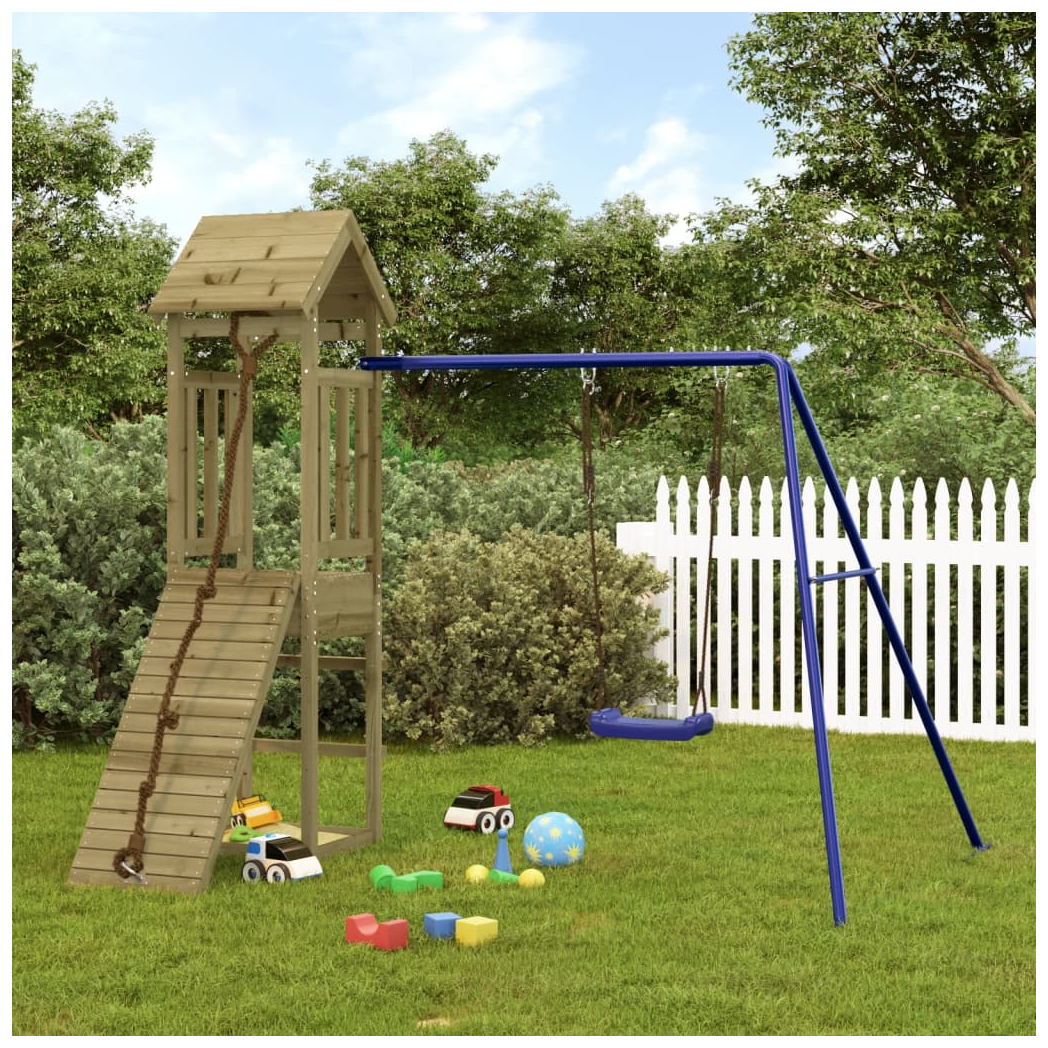 Playhouse with Climbing Wall Swing Impregnated Wood Pine