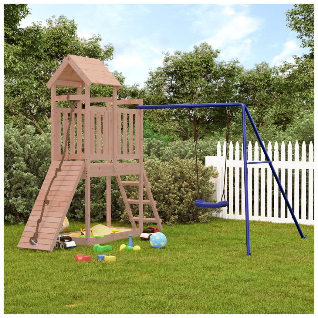 Playhouse with Swing Climbing Wall Solid Wood Douglas
