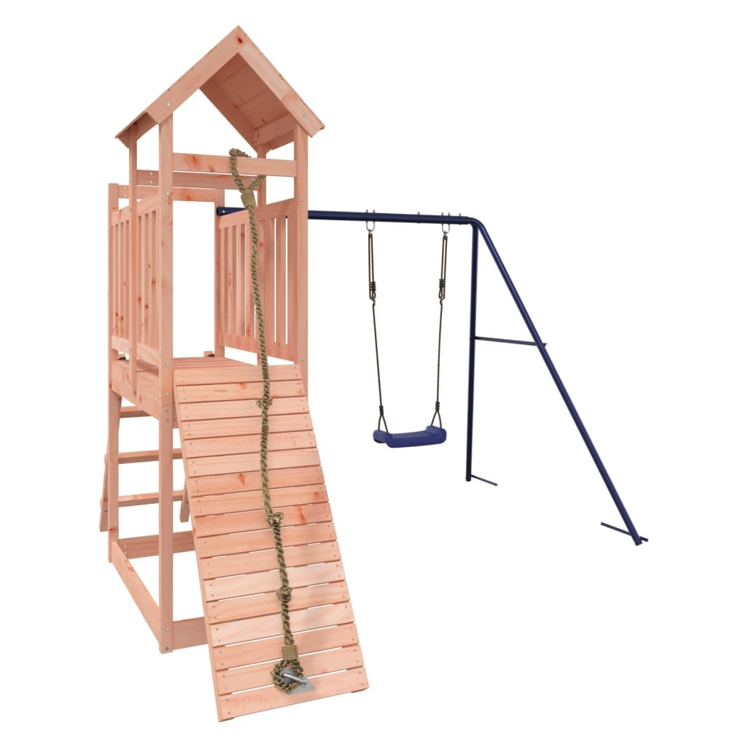 Playhouse with Swing Climbing Wall Solid Wood Douglas