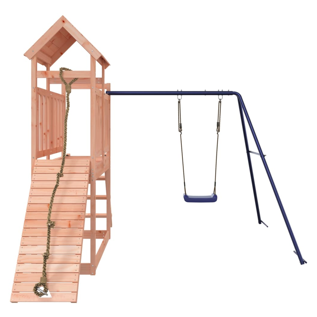 Playhouse with Swing Climbing Wall Solid Wood Douglas
