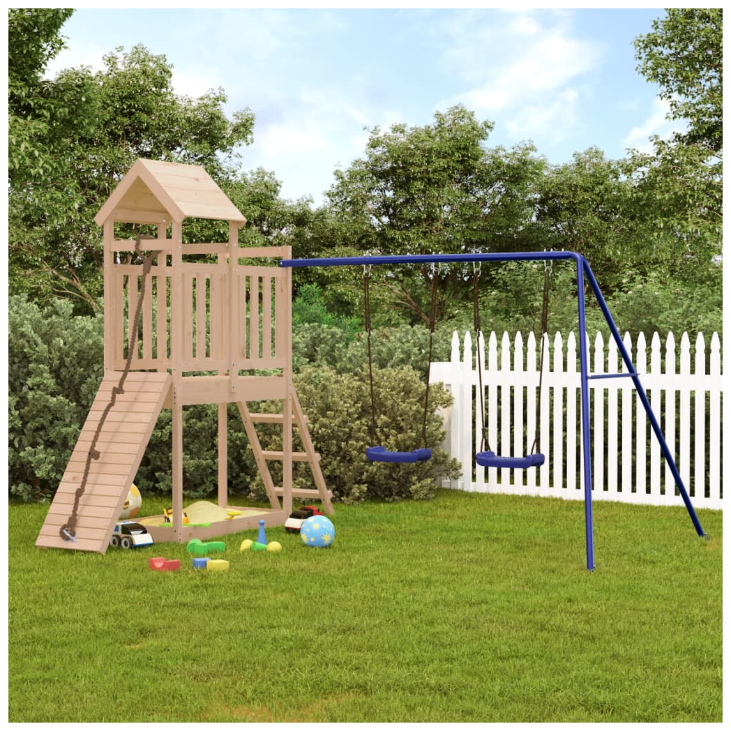 Playhouse with Swings Climbing Wall Solid Wood Pine