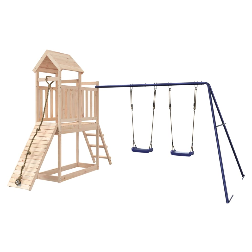 Playhouse with Swings Climbing Wall Solid Wood Pine