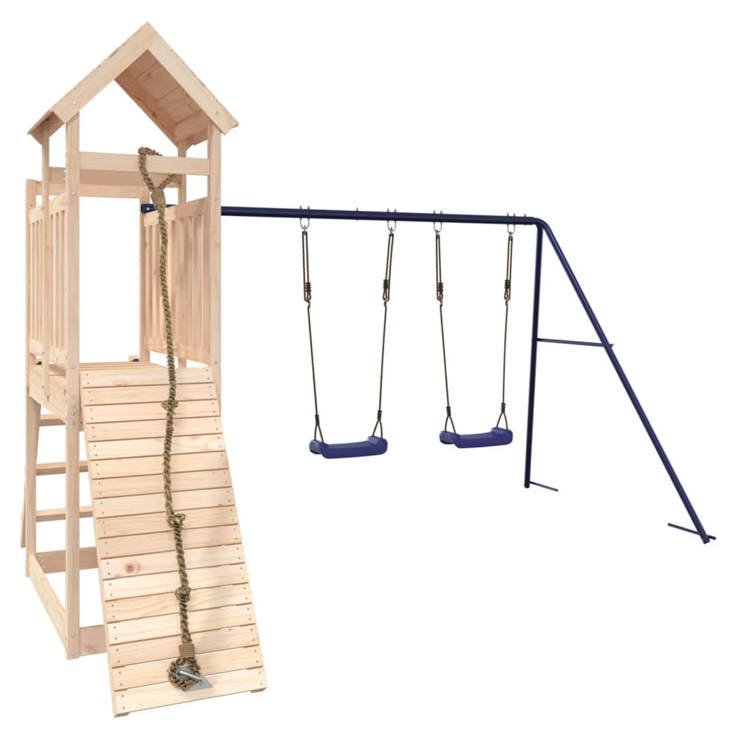 Playhouse with Swings Climbing Wall Solid Wood Pine