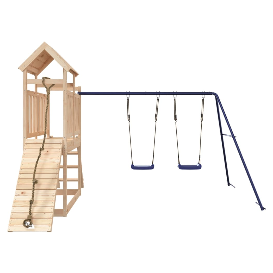 Playhouse with Swings Climbing Wall Solid Wood Pine