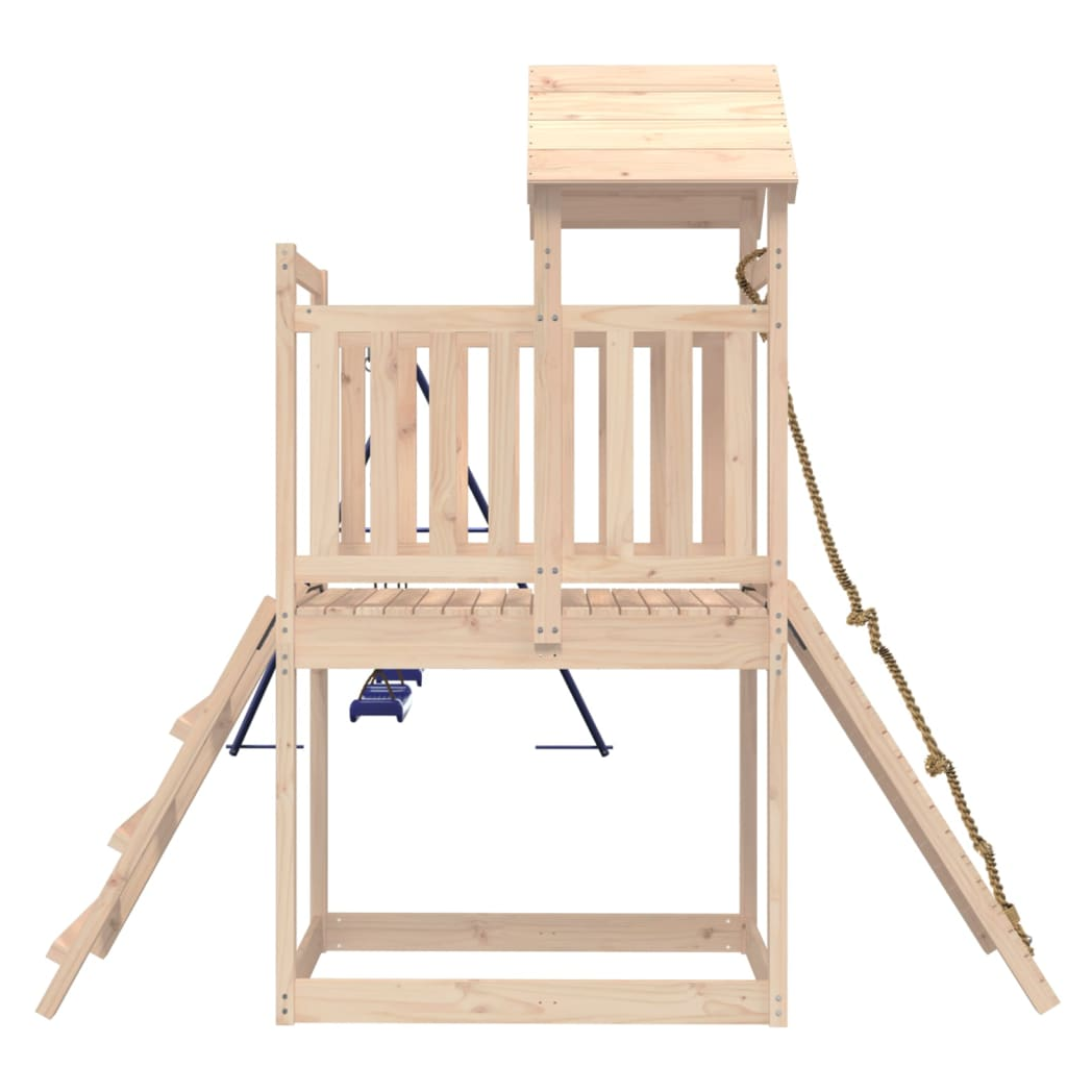 Playhouse with Swings Climbing Wall Solid Wood Pine